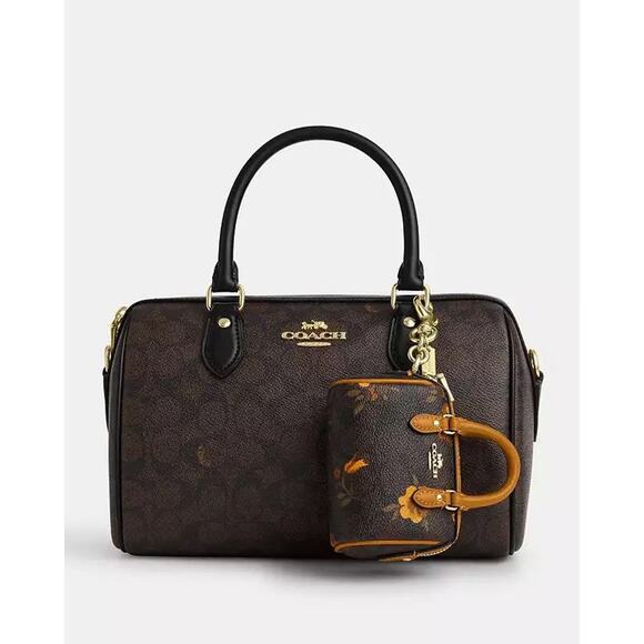 NWT Coach Mini Rowan Keychain Charm Signature Canvas Floral Print CCF12(no bag) - Picture 8 of 8